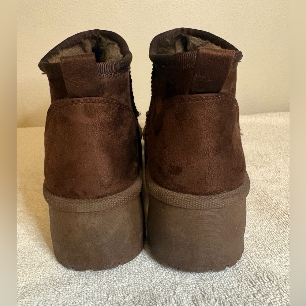 Glaze Women’s Brown Chunky Platform Faux Suede Faux Fur Lined Ankle Boots Sz 5.5 - Picture 4 of 8